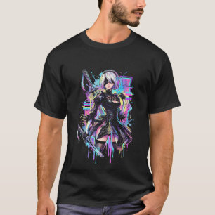 Camiseta Arte de efecto de falla CRT Vaporwave de NieR Auto