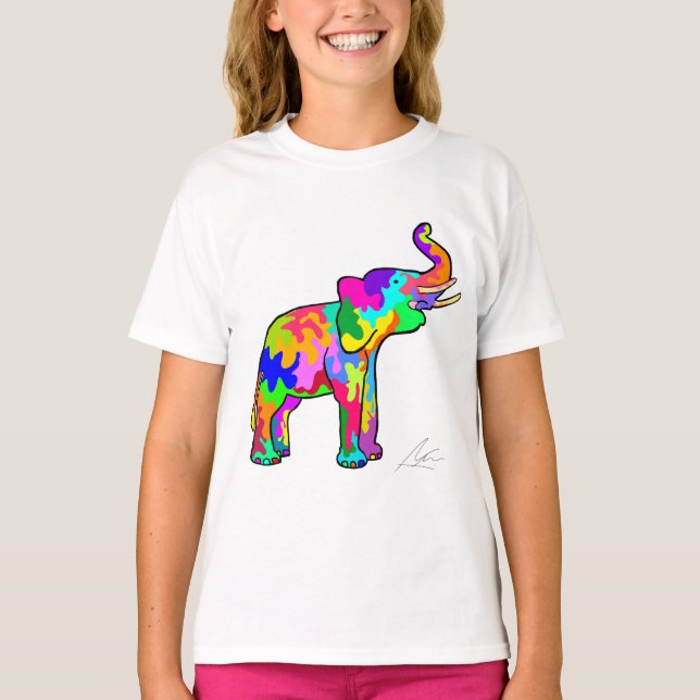 Camiseta Arte de elefante colorido (Anverso)