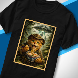 Camiseta Arte de Encuentro Alien de Gato de Jungla Comiendo