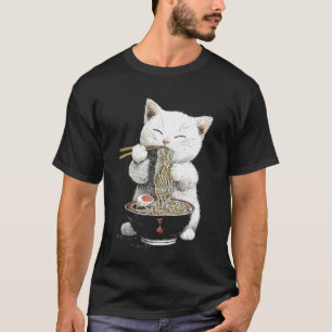 Camiseta Arte de estilo japonés Gatito lindo comiendo Ramen