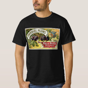 Camiseta Arte de etiqueta de caja de frutas vintage, ciruel