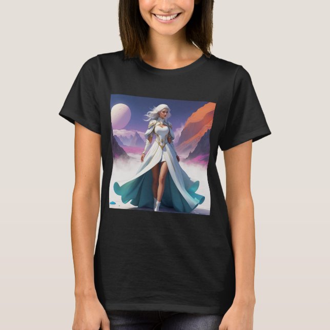 Camiseta Arte de fantasía de ciencia ficción | Heroína en p (Anverso)
