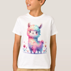 Camiseta Arte de fantasía de llama arcoíris lindo