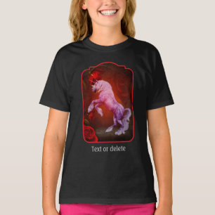 Camiseta Arte de fantasía de unicornio y rosas rojas 
