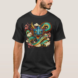 Camiseta Arte de fantasía del dragón oriental y flores de c