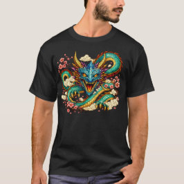 Camiseta Arte de fantasía del dragón oriental y flores de c