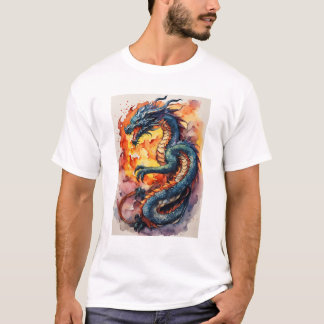 Camiseta Arte de fantasía del dragón rojo fiero