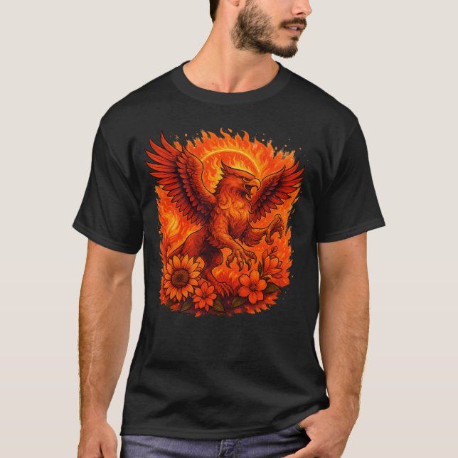 Camiseta Arte de fantasía mítica de Fire Griffin (Anverso)