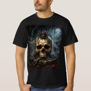 Camiseta Arte de fantasía oscura con cráneo gótico y telara