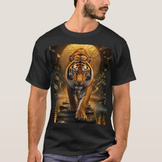 Camiseta Arte de Fauna y Flora de Lujo del Tigre Dorado
