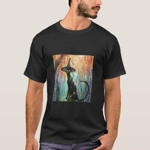 Camiseta Arte de flor de cerezo espeluznante de gato negro