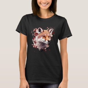 Camiseta Arte de flor de cerezo japonés zorro lindo