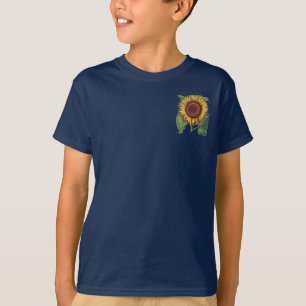 Camiseta Arte de Flor de Damasco Vintage Girasol