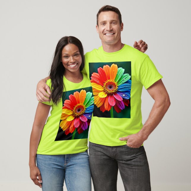 Camiseta Arte de Flor de Pétalo de Arcoíris (Unisexo)