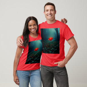 Camiseta Arte de Flor Roja Brillante Única