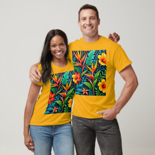 Camiseta Arte de Floración de Hojas Tropicales