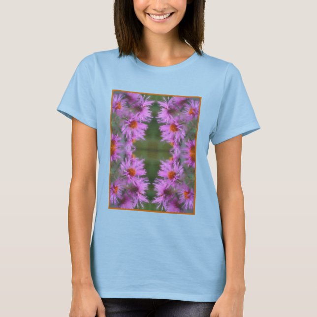 Camiseta Arte de flores de ásters de rosa salvaje (Anverso)