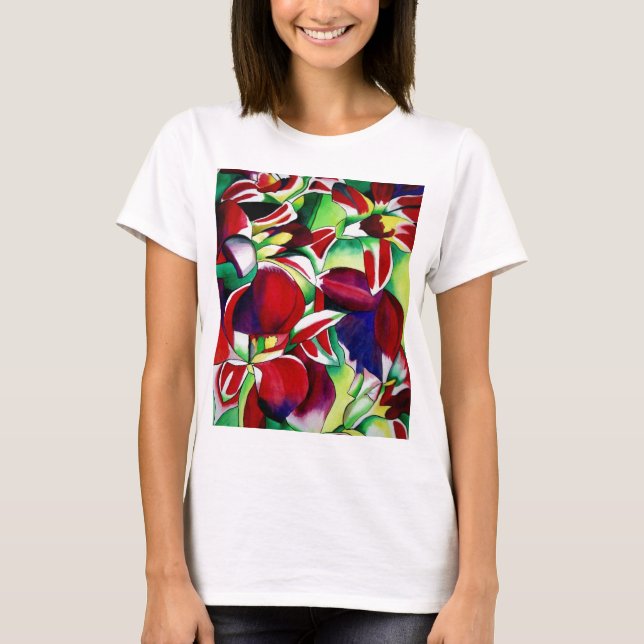 Camiseta Arte de flores de orquídeas tropicales de Singapur (Anverso)