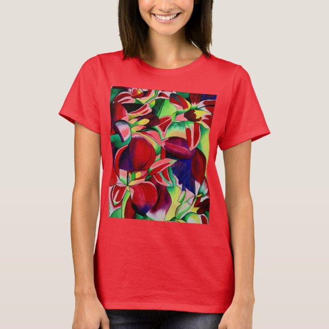 Camiseta Arte de flores de orquídeas tropicales de Singapur (Anverso)