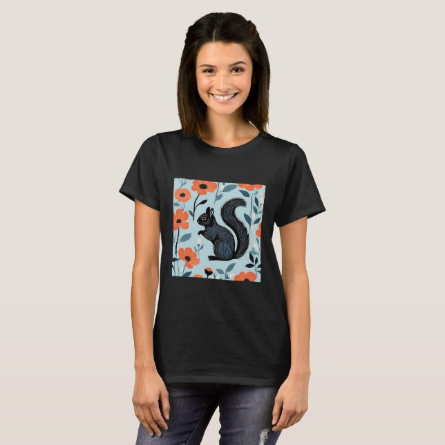 Camiseta Arte de flores de primavera de ardilla (Anverso completo)