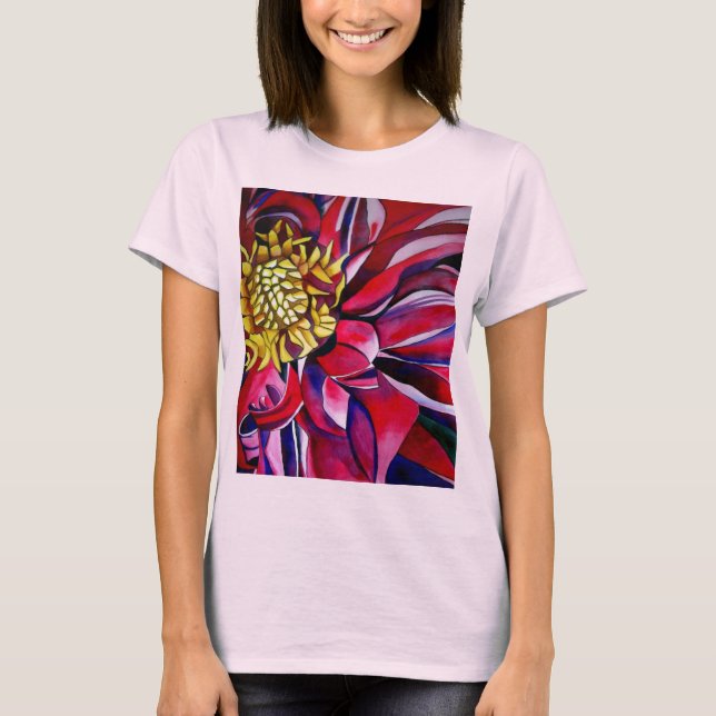 Camiseta Arte de flores originales abstractas de Dahlia (Anverso)