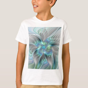 Camiseta Arte de fractal de fantasía de mariposa azul verde