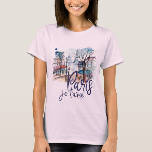 Camiseta Arte de Francia de la caligrafía de la acuarela