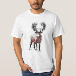 Camiseta arte de garabatos de ciervo rojo