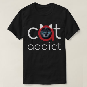 Camiseta Arte de Gato Addicto Ojos Rojos Blancos
