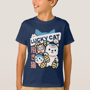 Camiseta Arte de Gato Afortunado – Maneki Neko con Moneda d