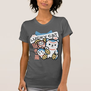 Camiseta Arte de Gato Afortunado – Maneki Neko con Moneda d