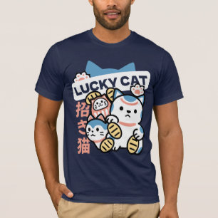 Camiseta Arte de Gato Afortunado – Maneki Neko con Moneda d