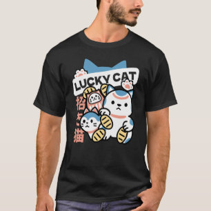 Camiseta Arte de Gato Afortunado – Maneki Neko con Moneda d