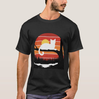 Camiseta Arte de gato al atardecer en rama de árbol estilo 