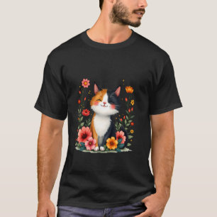 Camiseta Arte de gato atigrado lindo Cottagecore arte flora