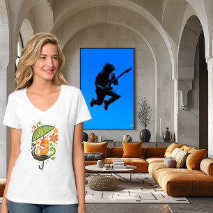 Camiseta Arte de Gato Colorido Bajo Paraguas