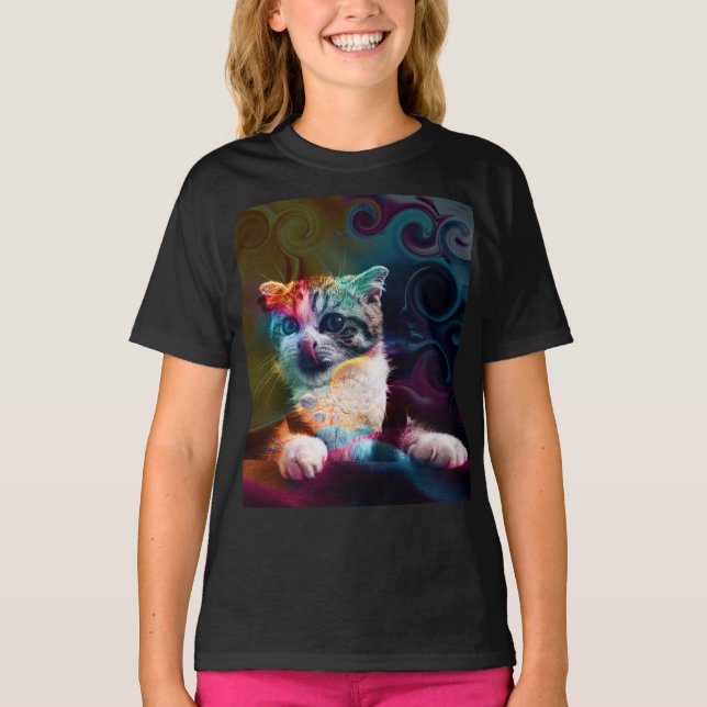CAMISETA ARTE DE GATO COLORIDO DIVERTIDO (Anverso)