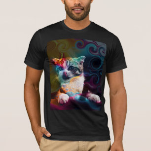 CAMISETA ARTE DE GATO COLORIDO DIVERTIDO DE MODA