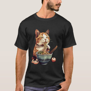 Camiseta Arte de gato con fideos Fideos japoneses Gato comi