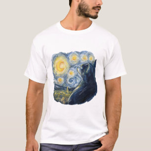 Camiseta Arte de gato de noche estrellada estilo Van Gogh a