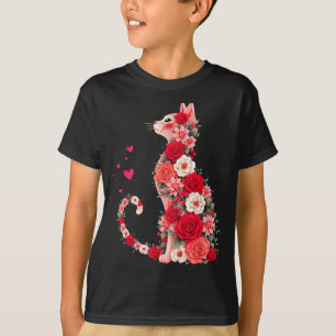 Camiseta Arte de gato floral lindo Arte de gato de flores y