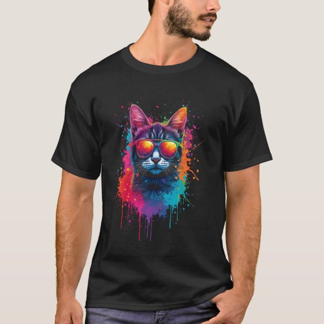 Camiseta Arte de gato, gafas de sol (Anverso)