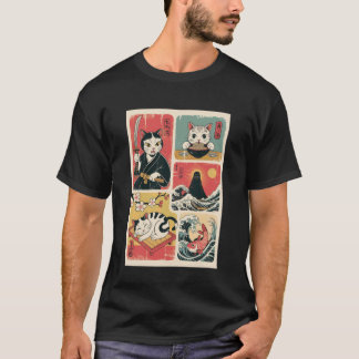 Camiseta Arte de gato japonés estilo retro vintage gatos di