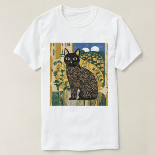 Camiseta Arte de gato negro decorativo dorado estilo Gustav