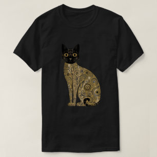 Camiseta Arte de gato negro decorativo dorado estilo Gustav
