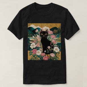 Camiseta Arte de gato negro decorativo dorado estilo Gustav