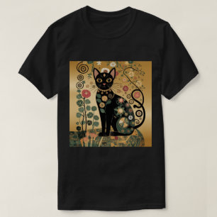 Camiseta Arte de gato negro decorativo dorado estilo Gustav