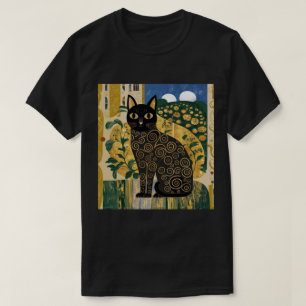Camiseta Arte de gato negro decorativo dorado estilo Gustav