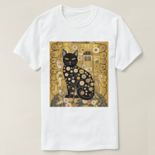 Camiseta Arte de gato negro decorativo dorado estilo Gustav