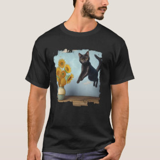 Camiseta Arte de Gato Negro Girasoles para Amantes de Gatos